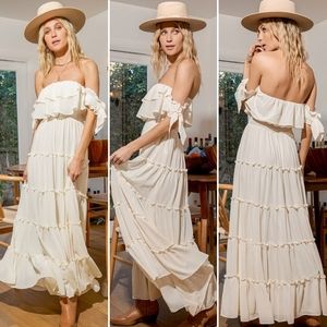 Lulu's Boho Ivory Off the Shoulder Maxi Dress Sz M